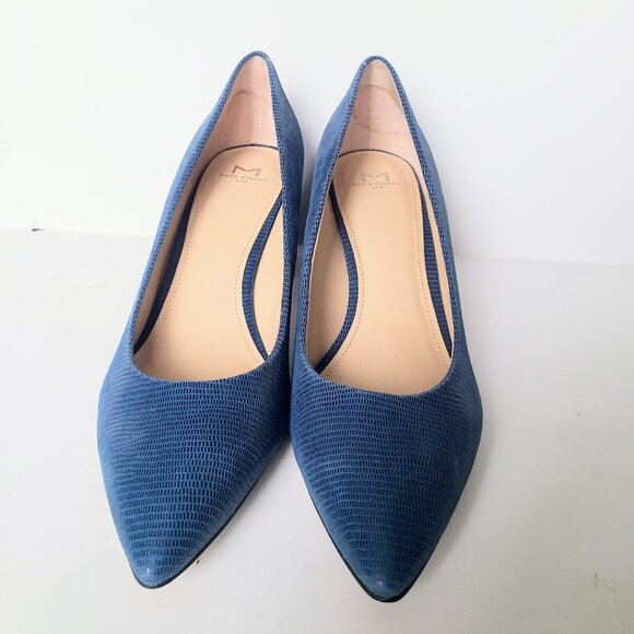 Marc Fisher Zala Blue Lizard PU Leather Block Heel Pointed Toe Pumps Women's 9.5 - Picture 3 of 10